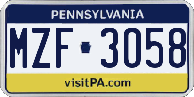 PA license plate MZF3058