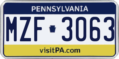 PA license plate MZF3063