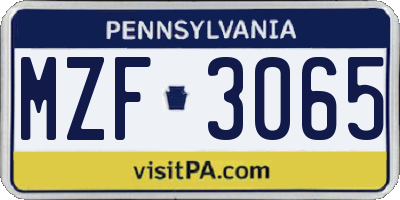 PA license plate MZF3065