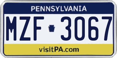 PA license plate MZF3067
