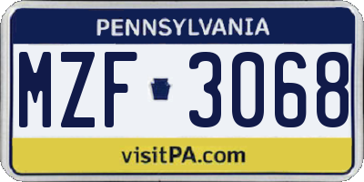 PA license plate MZF3068