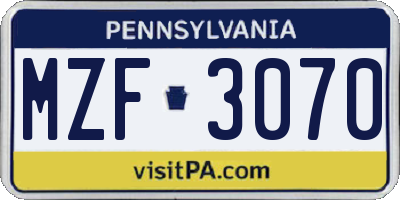 PA license plate MZF3070