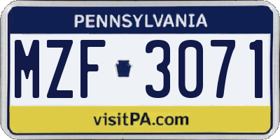 PA license plate MZF3071