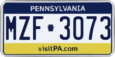 PA license plate MZF3073