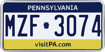 PA license plate MZF3074