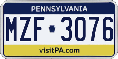 PA license plate MZF3076