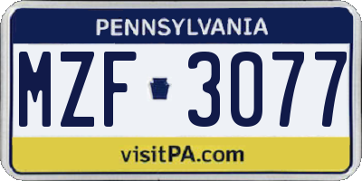 PA license plate MZF3077