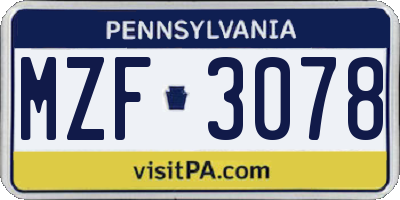 PA license plate MZF3078
