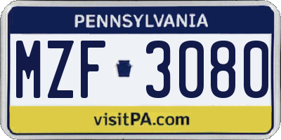 PA license plate MZF3080