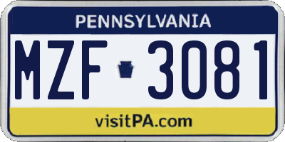 PA license plate MZF3081