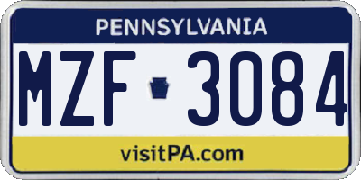 PA license plate MZF3084