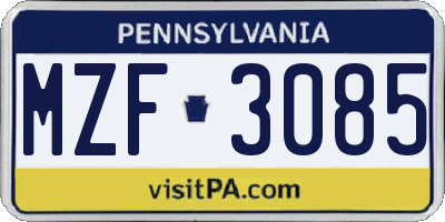PA license plate MZF3085
