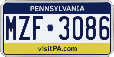 PA license plate MZF3086