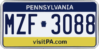 PA license plate MZF3088