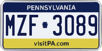 PA license plate MZF3089
