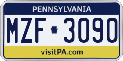 PA license plate MZF3090