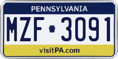 PA license plate MZF3091