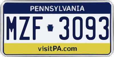PA license plate MZF3093