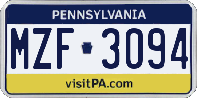 PA license plate MZF3094