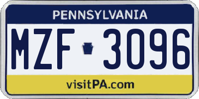 PA license plate MZF3096