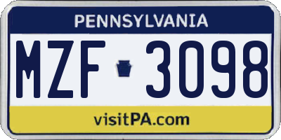 PA license plate MZF3098