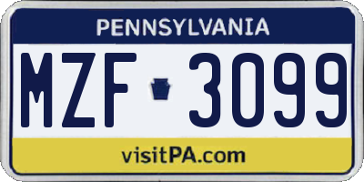 PA license plate MZF3099