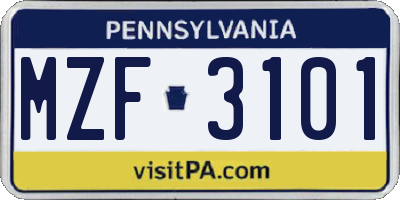 PA license plate MZF3101