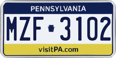 PA license plate MZF3102