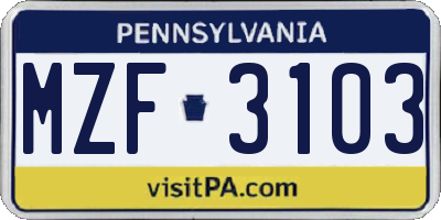 PA license plate MZF3103