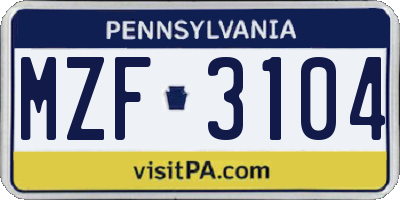 PA license plate MZF3104