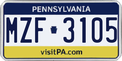 PA license plate MZF3105