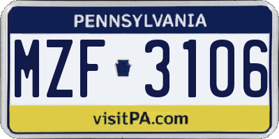 PA license plate MZF3106