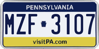 PA license plate MZF3107