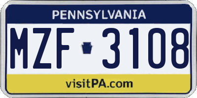 PA license plate MZF3108
