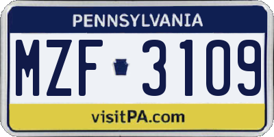 PA license plate MZF3109