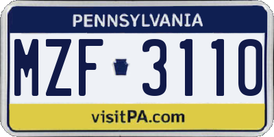 PA license plate MZF3110