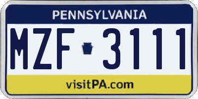 PA license plate MZF3111