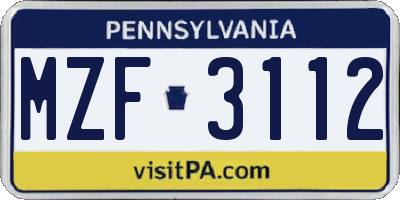 PA license plate MZF3112