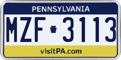 PA license plate MZF3113