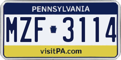 PA license plate MZF3114