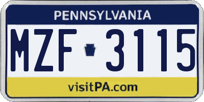 PA license plate MZF3115