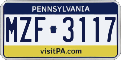 PA license plate MZF3117