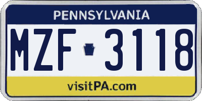 PA license plate MZF3118