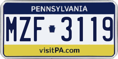 PA license plate MZF3119