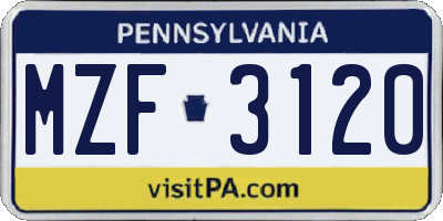 PA license plate MZF3120