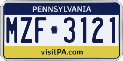 PA license plate MZF3121