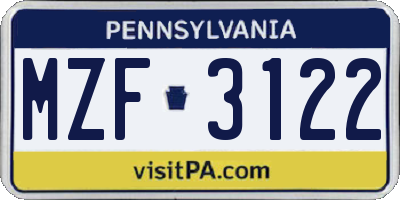 PA license plate MZF3122