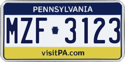 PA license plate MZF3123