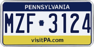 PA license plate MZF3124