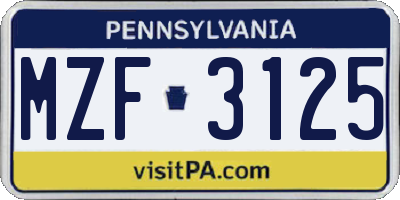 PA license plate MZF3125